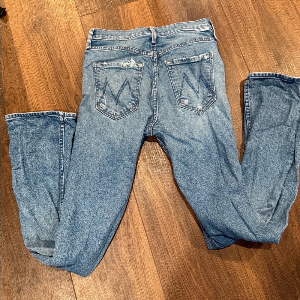 MOTHER Blue Distressed Denim Jeans
